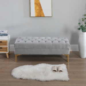 HOMCOM Modern Ottoman Bench Entryway Bed End Shoe Bench with Button Tufted for Living Room, Bedroom, Hallway, Grey