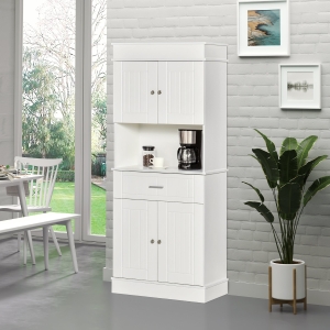 HOMCOM 72" Kitchen Pantry Cabinet, Freestanding Buffet with Hutch, Cupboard with Adjustable Shelf, Utility Drawer, 2 Door Cabinets and Countertop, White Wood Grain