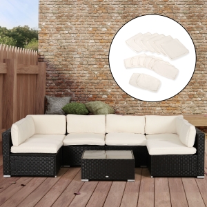 Outsunny Outdoor 14pc Patio Rattan Sofa Set Cushion Polyester Cover Replacement Set - No Cushion Included White