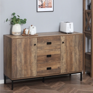 HOMCOM Industrial Sideboard, Storage Cabinet, Accent Cupboard with Drawers, Adjustable Shelves for Kitchen, Dining Room, Living Room, Distressed Brown
