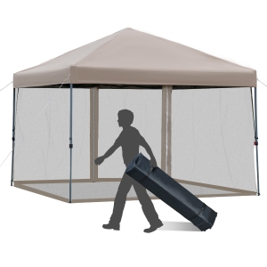 Outsunny 10' x 10' Outdoor Pop Up Canopy Tent Gazebo w/ Adjustable Legs Sidewalls Khaki