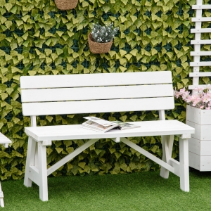 Outsunny Wooden Garden Bench for Outdoor, 2-person Patio Bench, Loveseat Furniture for Lawn, Deck, Yard, Porch and Entryway, White