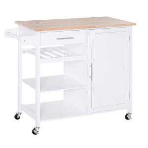 HOMCOM Rolling Kitchen Island Cart with Large Countertop, Display Wine Rack, Large Storage Cabinet and Towel Bar