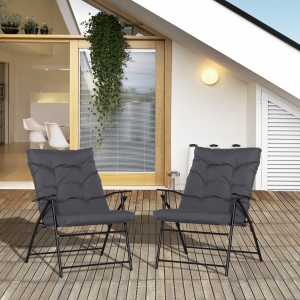 Outsunny Set of 2 Outdoor Folding Chairs with Adjustable Backrest, Padded Camping Chairs for Outdoor Events, Grey