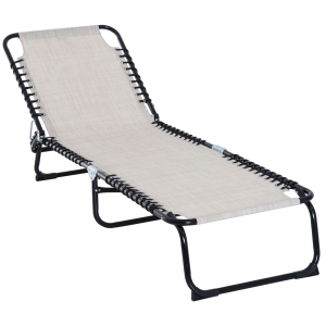 Outsunny 3-Position Reclining Beach Chair Chaise Lounge Folding Chair - Cream White
