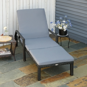 Outsunny Outdoor PE Rattan Wicker Sun Chaise Lounger Recliner Garden Chair with 5-Level Adjustable Backrest and 2 Wheels, Grey