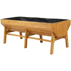 Outsunny Wooden Raised Garden Bed Planter Box with Non-Woven Fabric, Large Growing Space, & Great Breathability - Natural