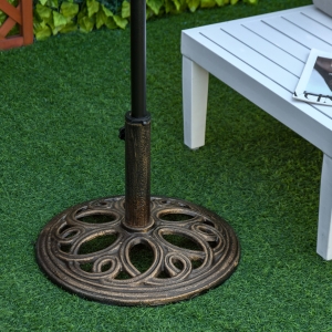 Outsunny Patio Umbrella Base Stand, Round Cast Iron Umbrella Holder for Outdoor, Patio, Garden,Deck and Beach, Fit Dia 38mm and 48mm Pole, Bronze