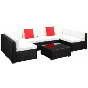 Outsunny 7-Piece Patio Furniture Set with Modern Rattan Wicker Outdoor for Backyard - White Cushions