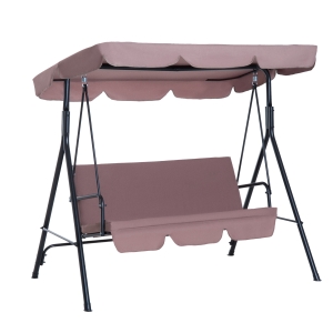 Outsunny Steel Outdoor Porch Swing Lounge Chair 3 Person with Top Canopy - Brown