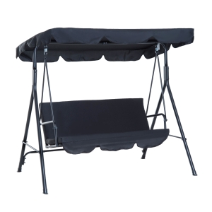 Outsunny Steel Swing Chair Outdoor Slight Fabric Porch 3 Person with Adjustable Weather-Resistant Canopy & Durable Build - Black