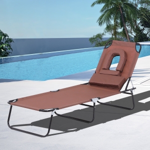 Outsunny Sun Lounger Seat Recliner Steel Chair Outdoor Patio Garden Beach Yard Brown