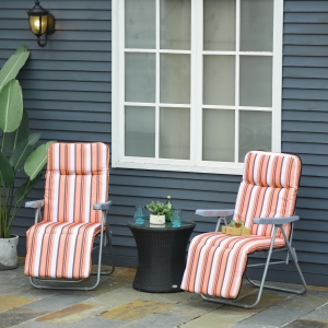Outsunny Set of 2 Garden Sun Lounger Outdoor Reclining Seat Cushioned Seat Foldable Adjustable Recliner Grey Frame Orange