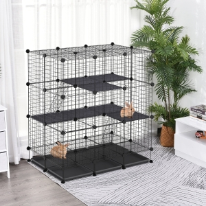 PawHut DIY Pet Playpen Cage for Kitten Bunny Chinchilla Small Animals with Trays Steel