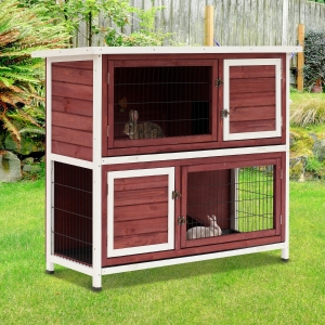 PawHut 48" 2 Story Wooden Rabbit Hutch Elevated Bunny Cage with Enclosed Run