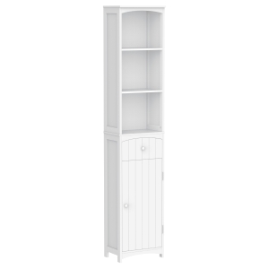 HOMCOM 67" Tall Bathroom Storage Cabinet, Freestanding Linen Tower with 3-Tier Shelf, Drawer and Cupboard, Narrow Side Floor Organizer, White