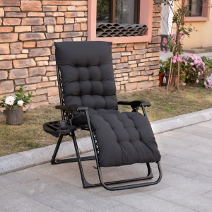 Outsunny Padded Zero Gravity Chair, Folding Recliner Chair, Patio Lounger with Cup Holder, Adjustable Backrest, Removable Cushion, Black