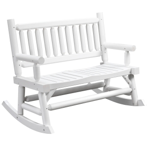 Outsunny 2-Person Patio Rocking Chair Wooden Log Loveseat Rocker, White