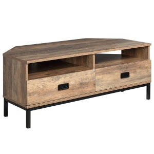 HOMCOM Corner TV Stand for TV up to 46", Entertainment Center with Open Storage and Drawers, TV Table with Steel Legs, Coffee