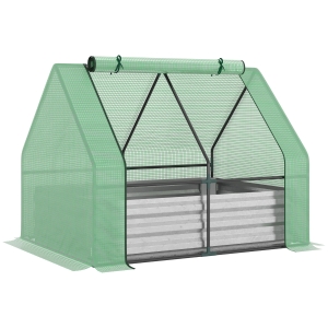 Outsunny 50" L x 37.5" W x 36.25" H Raised Garden Bed with Greenhose, Steel Outdoor Planter Box with Plastic Cover, Roll Up Window, Dual Use for Flowers, Vegetables, Fruits and Herbs, Green