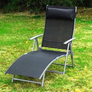 Outsunny Adjustable Folding Reclining Chair Outdoor Sun Lounger Patio Chaise Lounge Garden Beach Gravity Lounge with Pillow Black