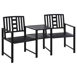 Outsunny Outdoor Double Tete-a-Tete Patio Lounge Chair with Center Coffee Table, Steel Frame & Elegant Appearance, Black