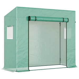 Outsunny 79" x 29" x 66" Walk-in Garden Greenhouse, Outdoor Portable Hot House with Roll-Up Door and Two Windows, Deep Green