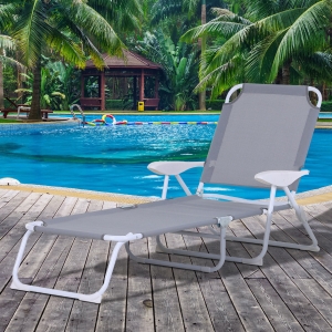 Outsunny Adjustable Sun Beach Lounger Patio Garden Reclining Bed Portable Folding Camping Cot Grey