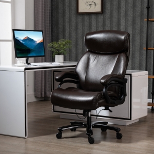 Vinsetto High Back Office Chair Adjustable Swivel Executive Office Chair PU Leather Ergonomic Computer Task Office Seat with Padded Armrests, Adjustable Height, Brown