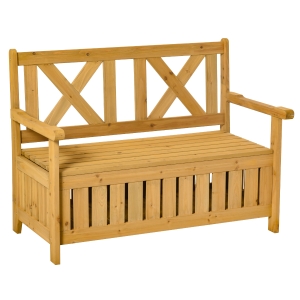Outsunny 2-Person Backyard Patio Bench with Louvered Side Panels & Wood Build, Yellow