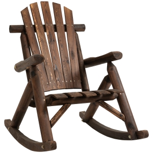Outsunny Outdoor Rustic Single Rocking Chair, Adirondack Patio Chair, Black
