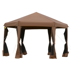 Outsunny 13' x 13' Pop Up Canopy Hexagonal Outdoor Canopy Tent with 6 Mesh Sidewalls & Strong Steel Frame, Grey