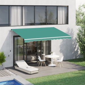 Outsunny 13'x8' Manual Retractable Patio Awning Water-resistant Sun Shade Outdoor Deck Window Door Canopy Shelter Aluminum Frame (Dark Green)
