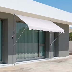 Outsunny 10x5ft Manual Retractable Patio Awning Window Door Sun Shade Deck Canopy Shelter Water Resistant UV Protector White
