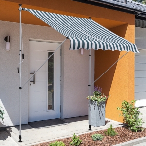 Outsunny 6.6'x5' Manual Retractable Patio Awning Window Door Sun Shade Deck Canopy Shelter Water Resistant UV Protector Green and White