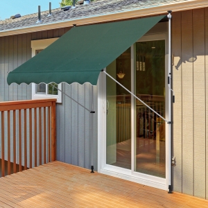 Outsunny 6.6'x5' Manual Retractable Patio Awning Window Door Sun Shade Deck Canopy Shelter Water Resistant UV Protector Green