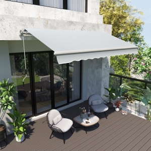 Outsunny 11.8x8.2ft Manual Retractable Patio Awning w/ Fittings and Crank Handle Water-Resistant Sun Shade Outdoor Deck Window Door Canopy Shelter Grey