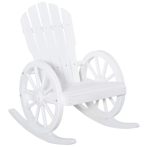 Outsunny Rustic Wood Adirondack Rocking Patio Chair w/ Slatted Design, Wheel Armrests