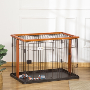 PawHut Steel Dog Crate Cage, Lightweight Puppy Kennel, with Front Door, Secured Latch, No Leak Tray, for Small & Medium Sized Dog, 35" x 22.5" x 23.5"