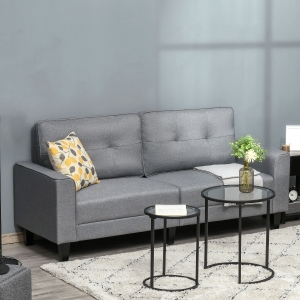 HOMCOM Mid-Century Loveseat Sofa with Upholstered Seat, Button-Tufted Back Cushion, Linen Fabric 2 Seater Couch with Arms and Rubber Wood Legs for Living Room, Bedroom Grey