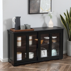 HOMCOM Modern Kitchen Sideboard, Stackable Storage Cabinet, Sliding Glass Door Console, Cupboard Serving Buffet for Kitchen & Dining Room, Black