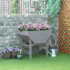 Outsunny Wood Raised Garden Bed with Non-Woven Fabric, Elevated Planting Box, Outdoor Vegetable Flower Container, Grey