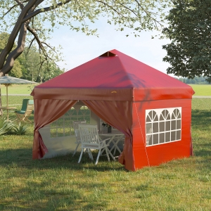 Outsunny 10' x 10' Pop Up Canopy Tent, Instant Shelter Tent with Sidewalls, Windows, Roller Bag for Garden, Patio, Red