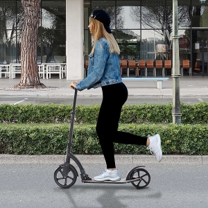 Soozier/HOMCOM Teens Adult Kick Scooter Foldable Adjustable Aluminum Ride On Toy For 14+ w/ Shock mitigation system Black