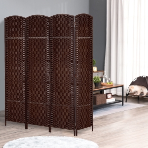 HOMCOM 6' Tall Wicker Weave 4 Panel Room Divider Privacy Screen - Chestnut Brown