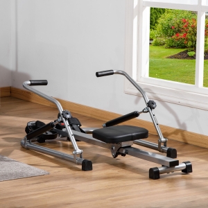 HOMCOM Rowing Machine with 4 Level Adjustable Resistances, Foldable Rower with Digital Monitor, Home, Office, Gym