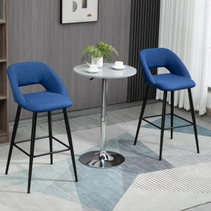HOMCOM Fabric Bar stools Set of 2, 29.5" Pub Height Chairs with Steel Legs, Backrest for Kitchen Counter, Dining Room, Bistro Table, Blue