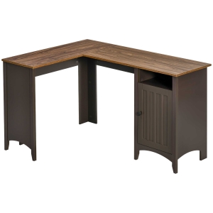HOMCOM L-Shaped Computer Desk with Open Shelf and Storage Cabinet, Corner Writing Desk with Adjustable Shelf, Coffee / Walnut
