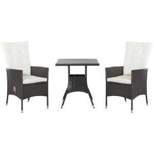 Outsunny 3-Piece Patio PE Rattan Bistro Set, Outdoor Recliner Chairs with Wood Grain Plastic Top Tea Table, Conversation Furniture Set, Cream White