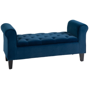 HOMCOM Button-Tufted Storage Ottoman, Fabric Upholstered Bench with Armrests for Bedroom, Entryway, Living room, Blue